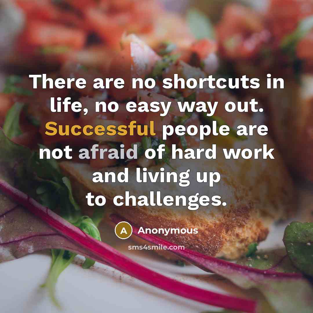 “There are no shortcuts in life, no easy way out. Successful people are not afraid of hard work and living up to challenges.” quote by Anonymous