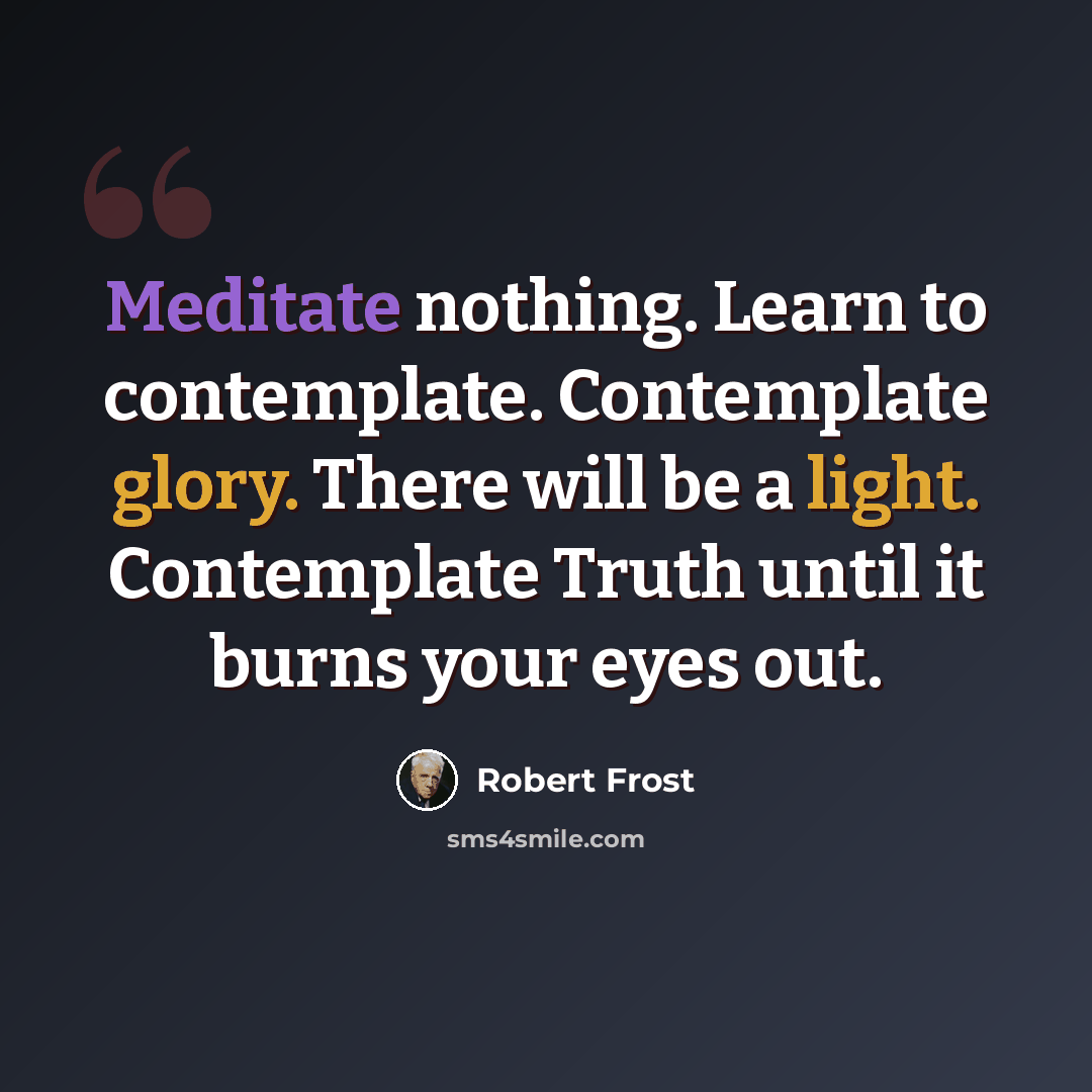 “Meditate nothing. Learn to contemplate. Contemplate glory. There will be a light. Contemplate Truth until it burns your eyes out.” quote by Robert Frost