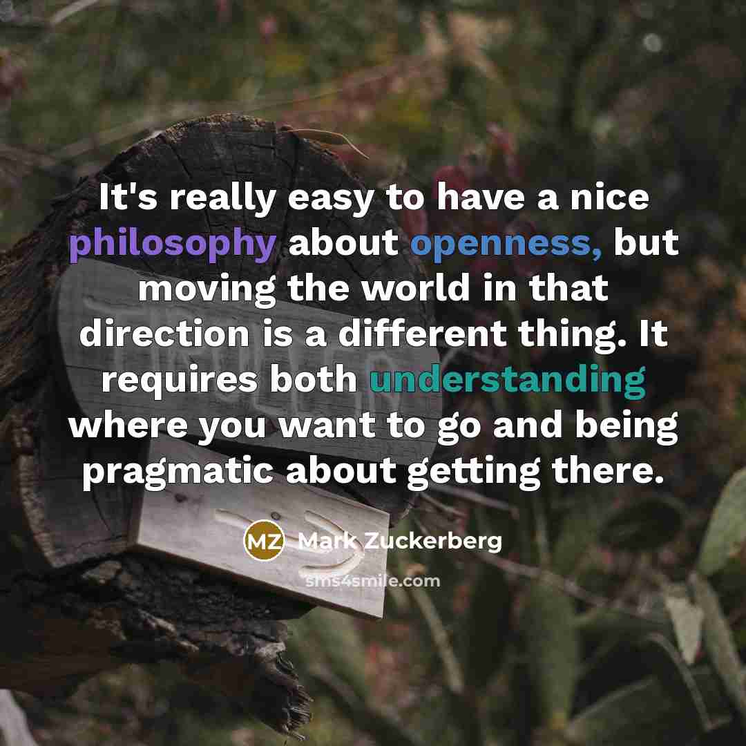 “It's really easy to have a nice philosophy about openness, but moving the world in that direction is a different thing. It requires both understanding where you want to go and being pragmatic about getting there.” quote by Mark Zuckerberg