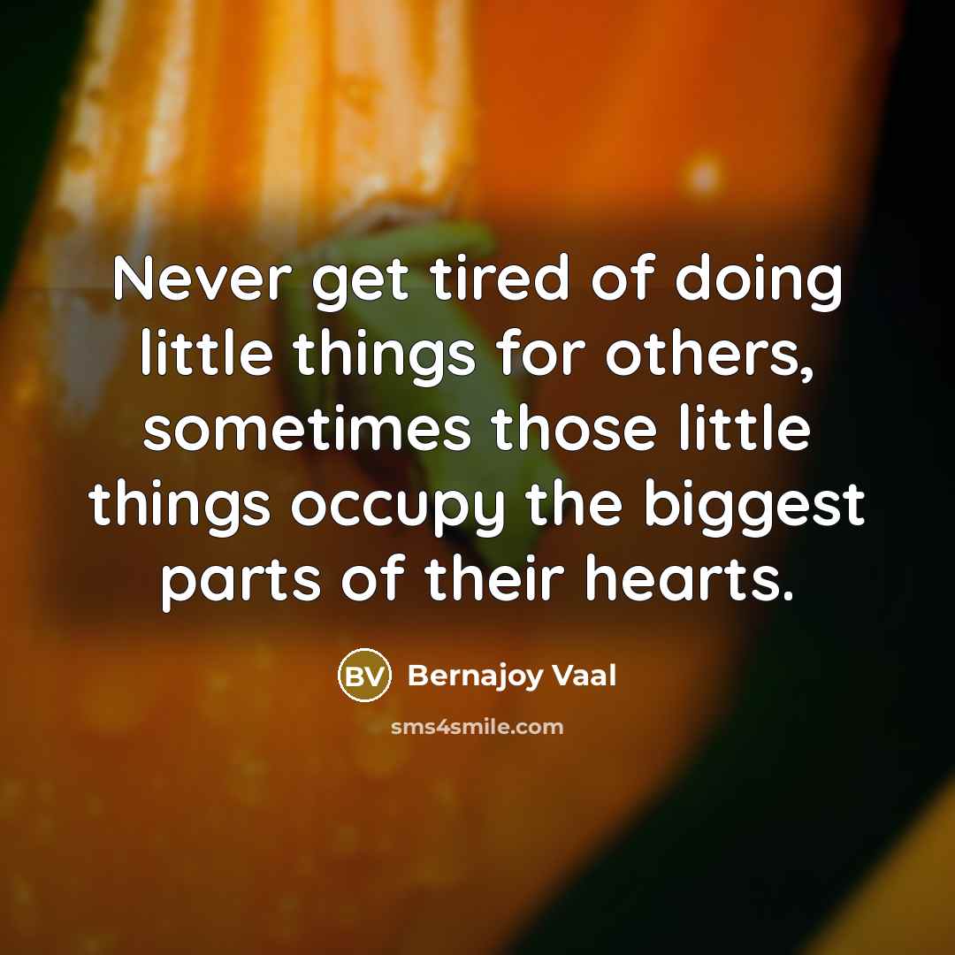 “Never get tired of doing little things for others, sometimes those little things occupy the biggest parts of their hearts.” quote by Bernajoy Vaal