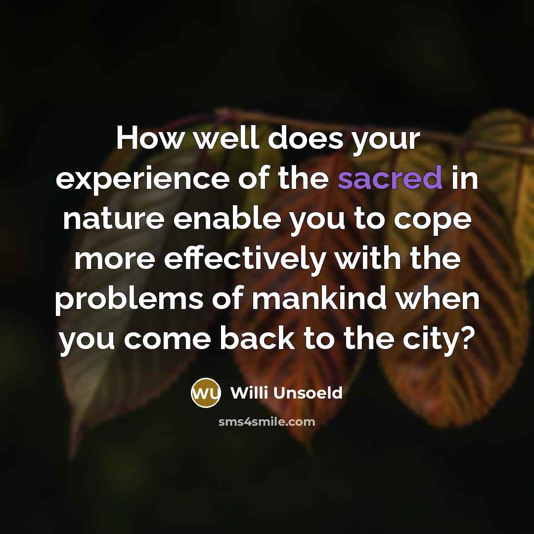 “How well does your experience of the sacred in nature enable you to cope more effectively with the problems of mankind when you come back to the city?” quote by Willi Unsoeld