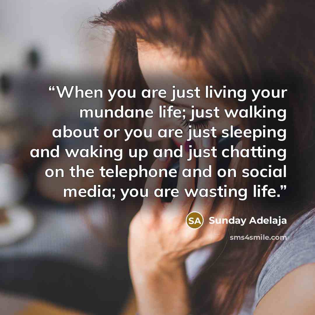“When you are just living your mundane life; just walking about or you are just sleeping and waking up and just chatting on the telephone and on social media; you are wasting life.” quote by Sunday Adelaja