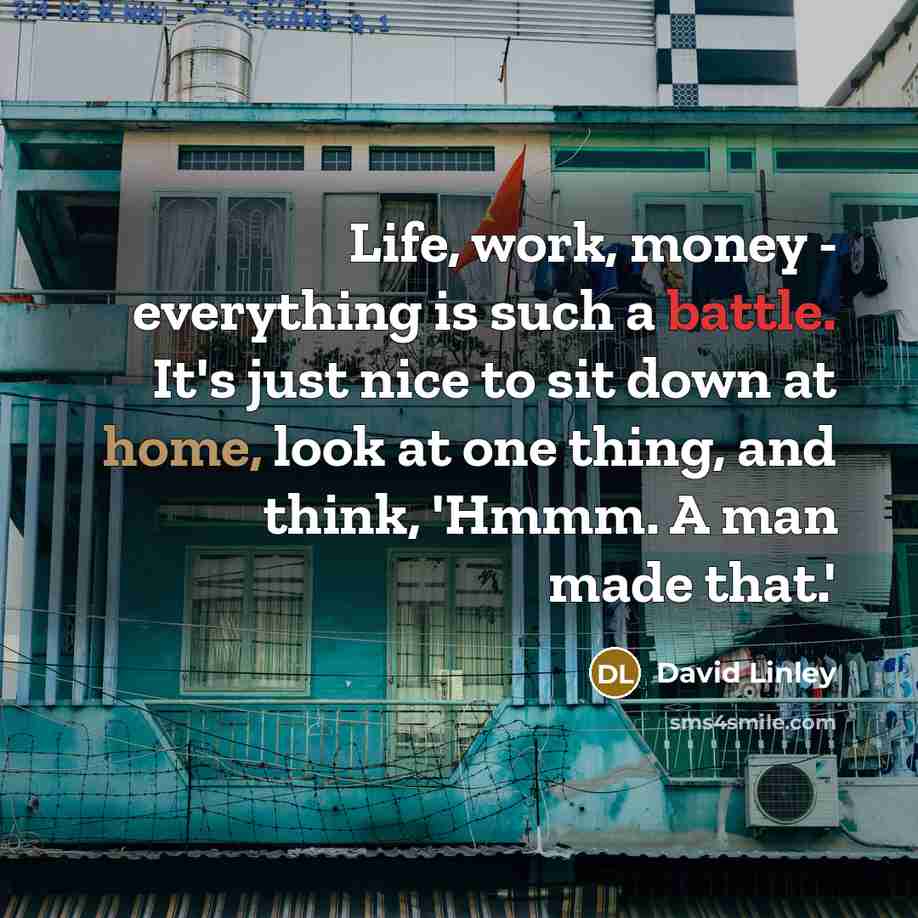 “Life, work, money - everything is such a battle. It's just nice to sit down at home, look at one thing, and think, 'Hmmm. A man made that.'” quote by David Linley