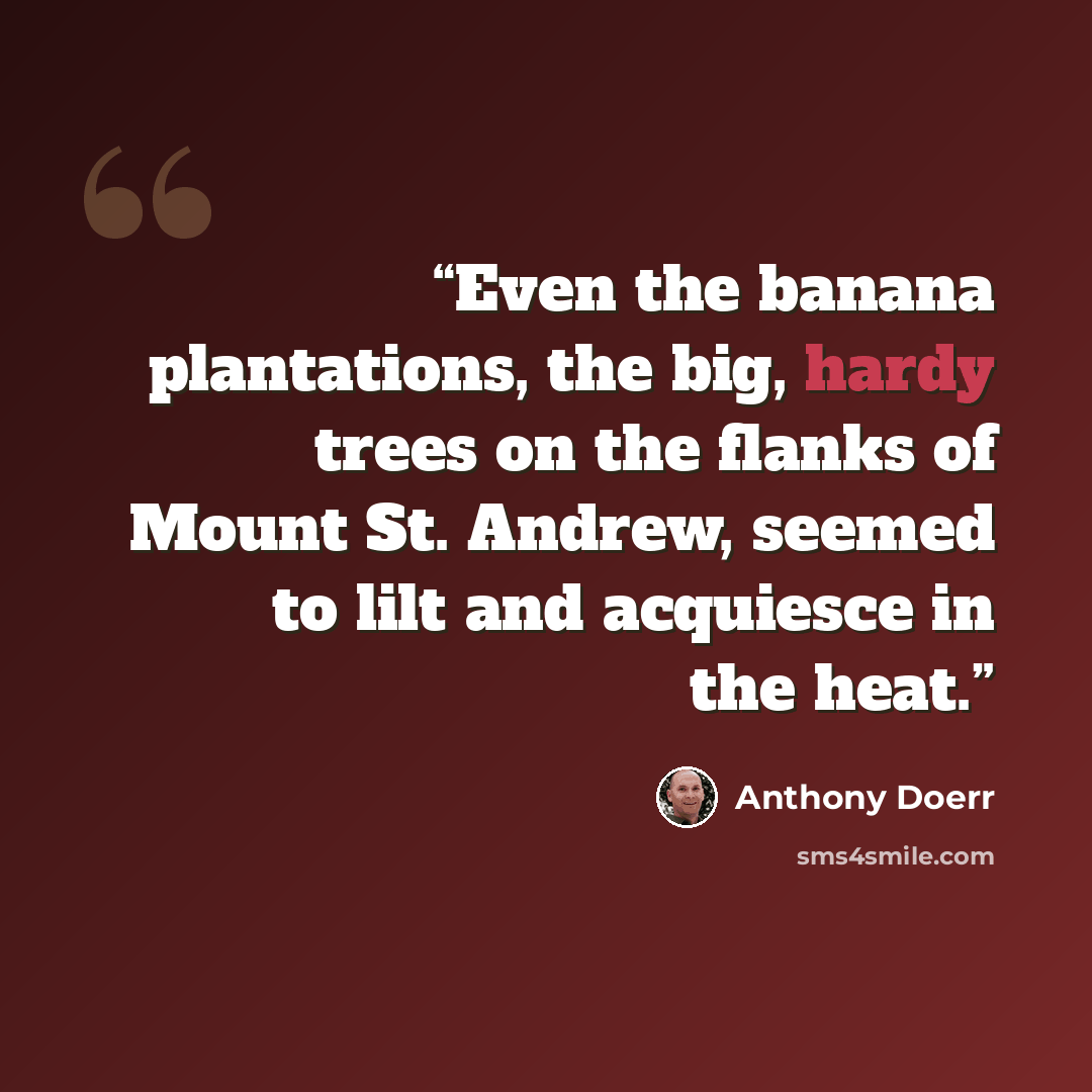“Even the banana plantations, the big, hardy trees on the flanks of Mount St. Andrew, seemed to lilt and acquiesce in the heat.” quote by Anthony Doerr