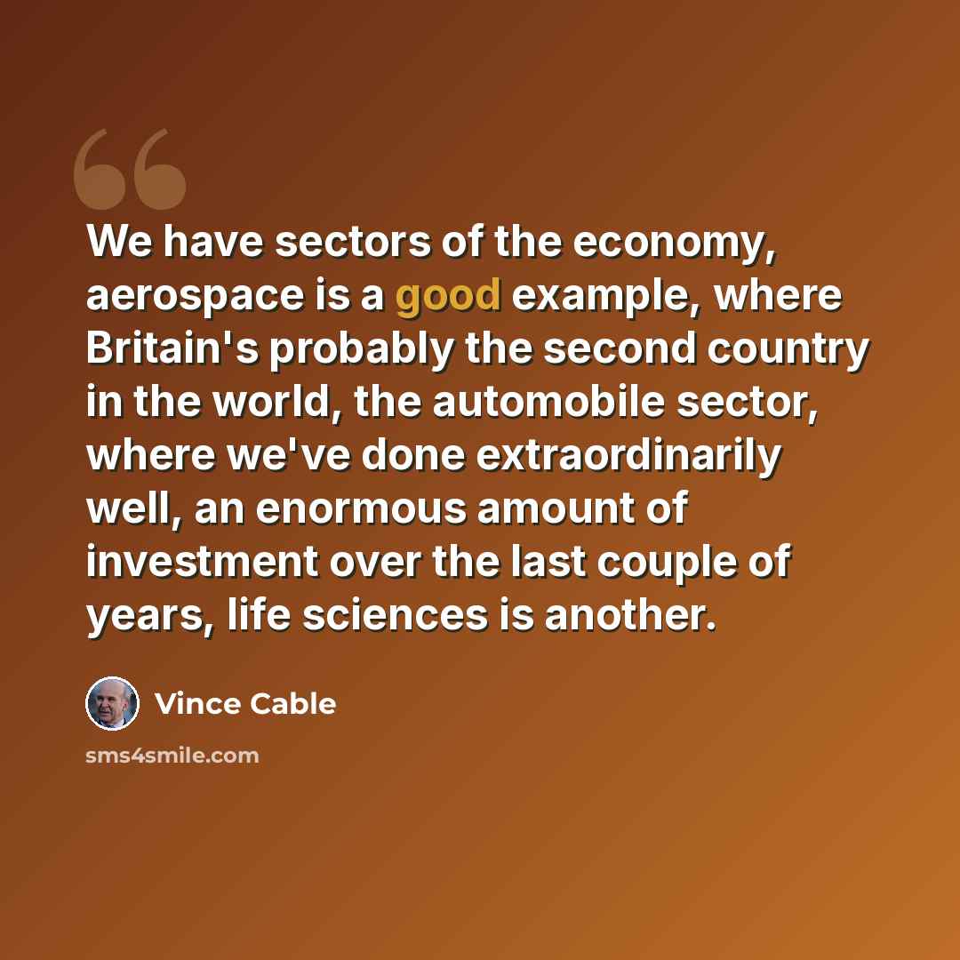 “We have sectors of the economy, aerospace is a good example, where Britain's probably the second country in the world, the automobile sector, where we've done extraordinarily well, an enormous amount of investment over the last couple of years, life sciences is another.” quote by Vince Cable