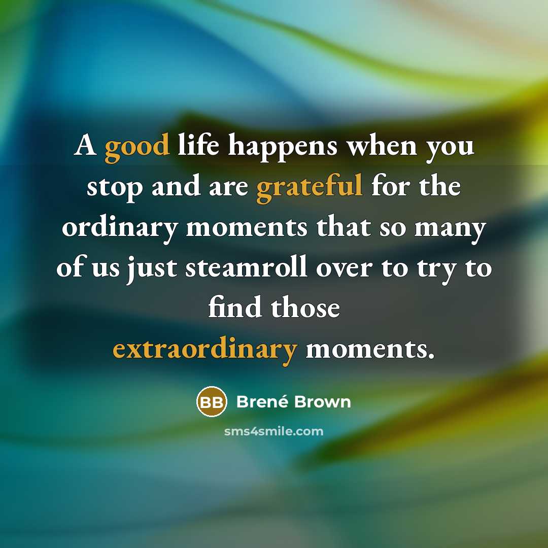 “A good life happens when you stop and are grateful for the ordinary moments that so many of us just steamroll over to try to find those extraordinary moments.” quote by Brené Brown