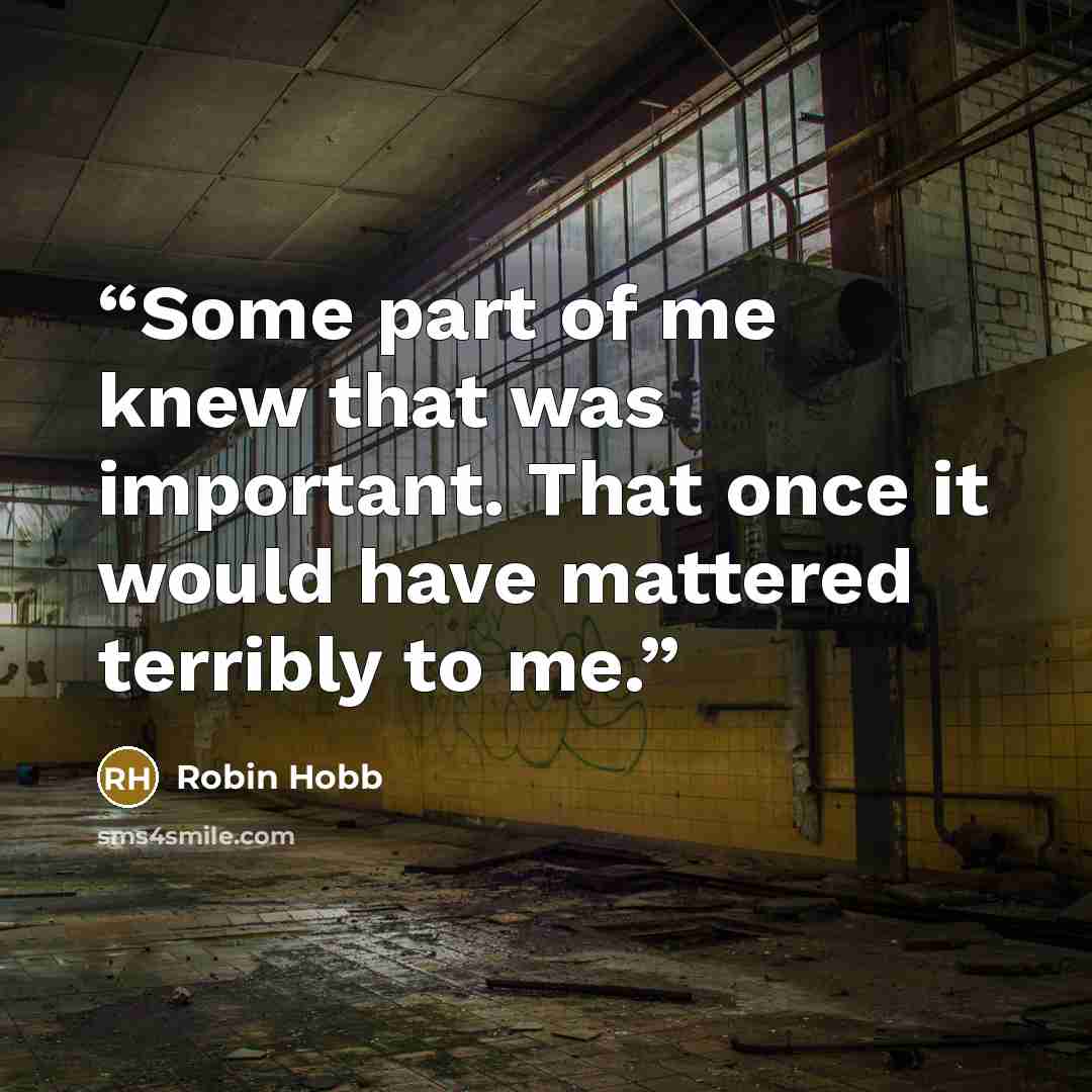 “Some part of me knew that was important. That once it would have mattered terribly to me.” quote by Robin Hobb