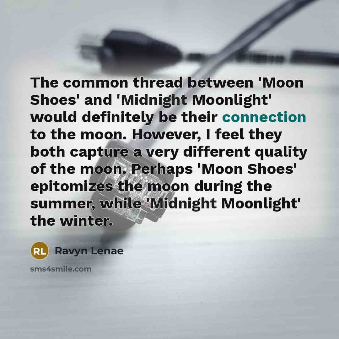 “The common thread between 'Moon Shoes' and 'Midnight Moonlight' would definitely be their connection to the moon. However, I feel they both capture a very different quality of the moon. Perhaps 'Moon Shoes' epitomizes the moon during the summer, while 'Midnight Moonlight' the winter.” quote by Ravyn Lenae