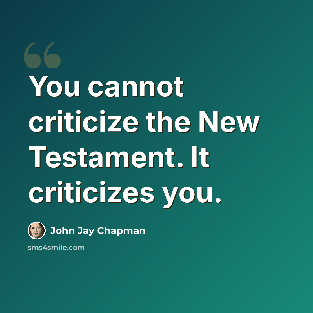 “You cannot criticize the New Testament. It criticizes you.” quote by John Jay Chapman