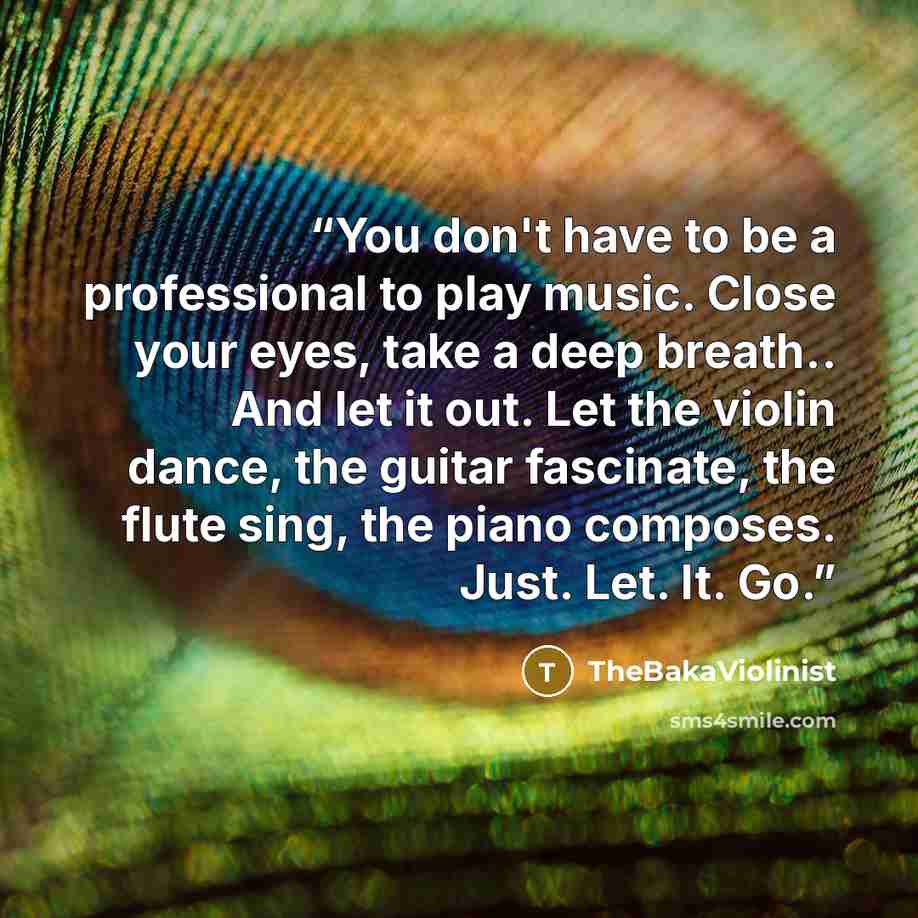 “You don't have to be a professional to play music. Close your eyes, take a deep breath.. And let it out. Let the violin dance, the guitar fascinate, the flute sing, the piano composes. Just. Let. It. Go.” quote by TheBakaViolinist