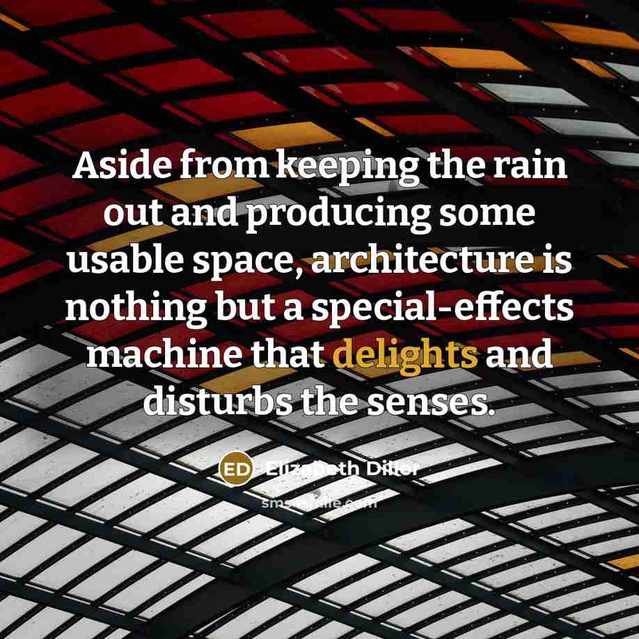 “Aside from keeping the rain out and producing some usable space, architecture is nothing but a special-effects machine that delights and disturbs the senses.” quote by Elizabeth Diller