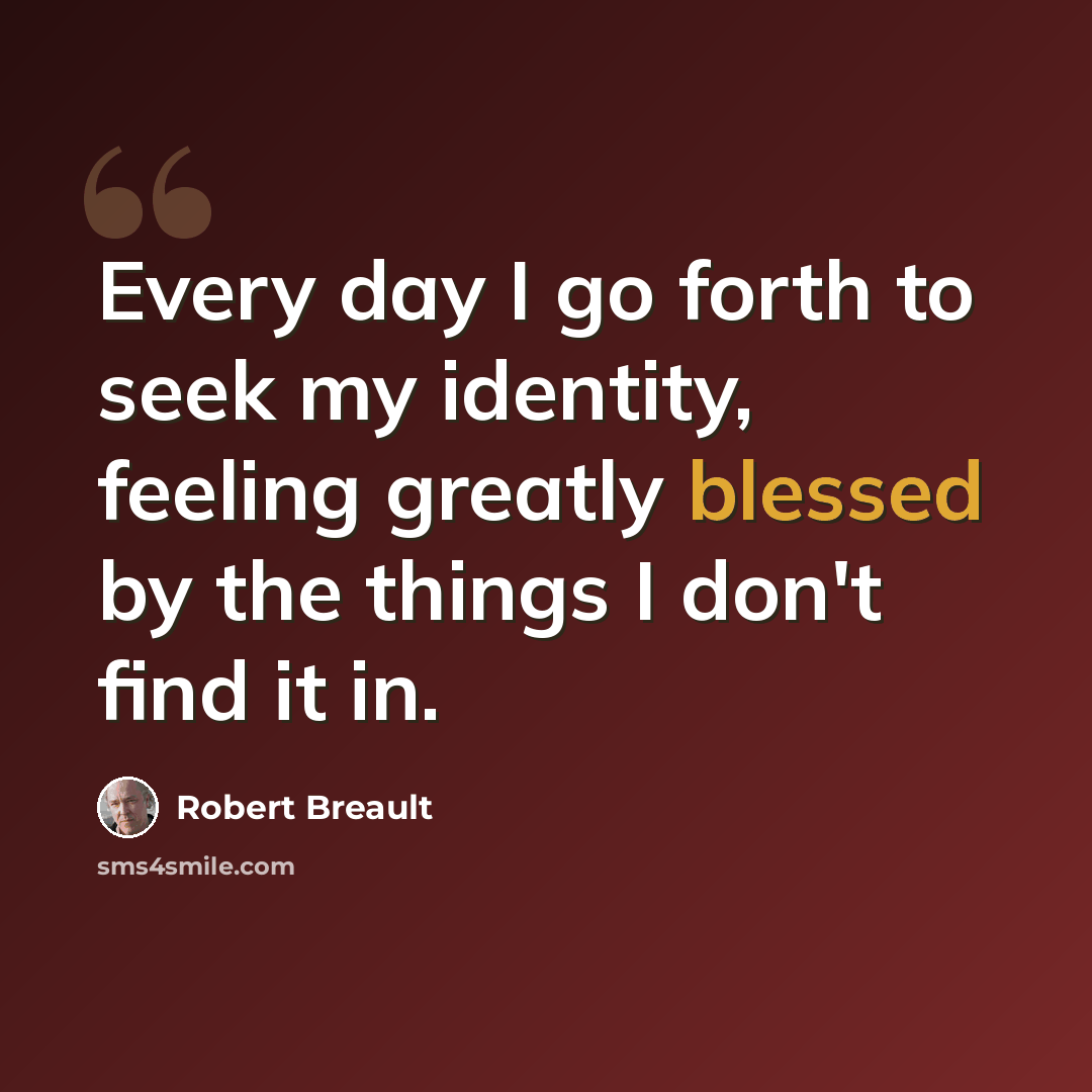 “Every day I go forth to seek my identity, feeling greatly blessed by the things I don't find it in.” quote by Robert Breault