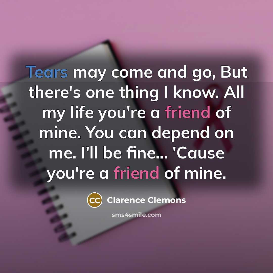“Tears may come and go, But there's one thing I know. All my life you're a friend of mine. You can depend on me. I'll be fine... 'Cause you're a friend of mine.” quote by Clarence Clemons