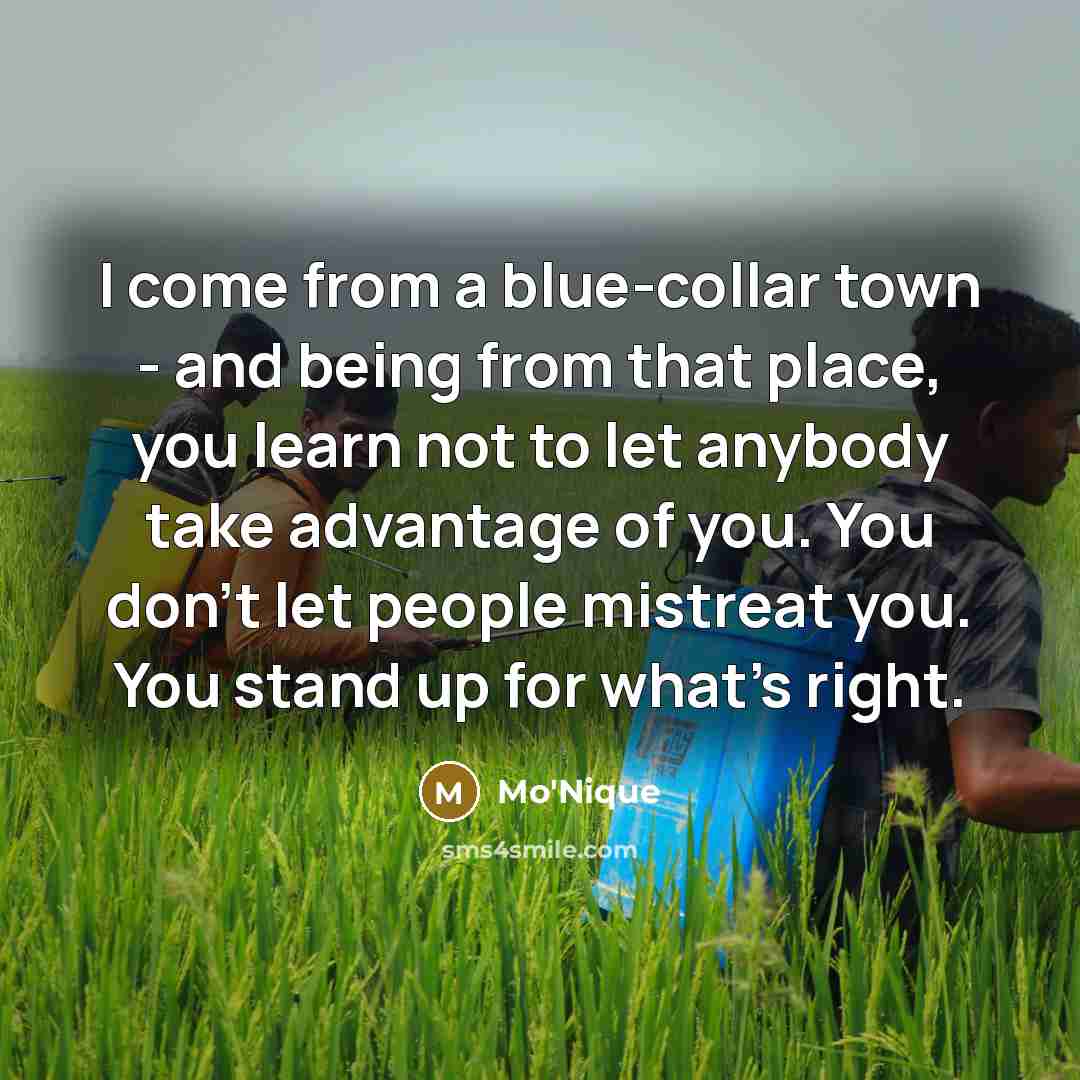 “I come from a blue-collar town - and being from that place, you learn not to let anybody take advantage of you. You don't let people mistreat you. You stand up for what's right.” quote by Mo'Nique