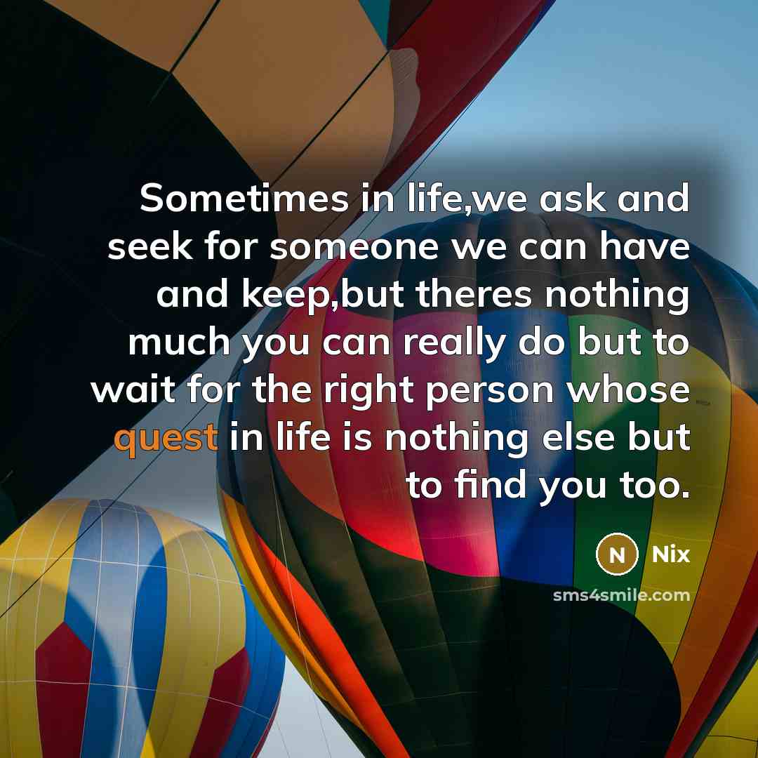 “Sometimes in life,we ask and seek for someone we can have and keep,but theres nothing much you can really do but to wait for the right person whose quest in life is nothing else but to find you too.” quote by Nix