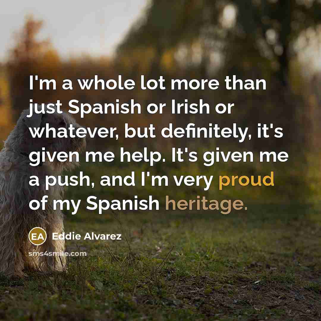 “I'm a whole lot more than just Spanish or Irish or whatever, but definitely, it's given me help. It's given me a push, and I'm very proud of my Spanish heritage.” quote by Eddie Alvarez
