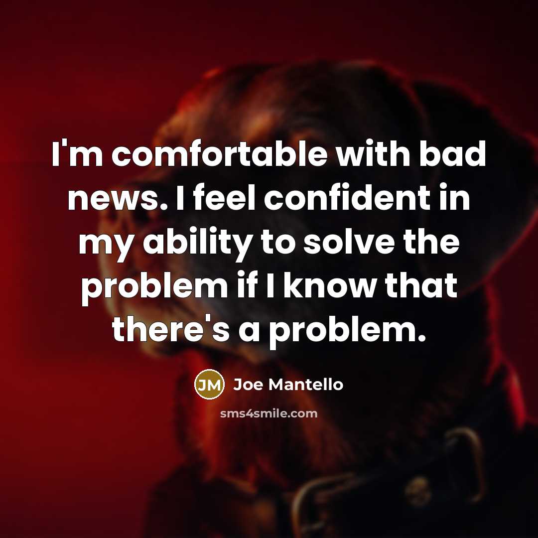 “I'm comfortable with bad news. I feel confident in my ability to solve the problem if I know that there's a problem.” quote by Joe Mantello