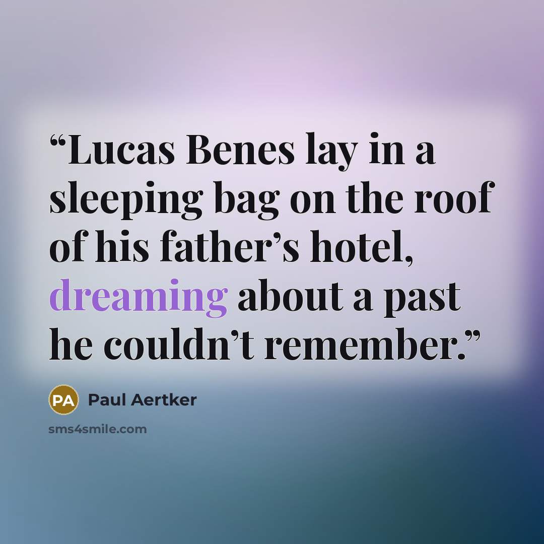 “Lucas Benes lay in a sleeping bag on the roof of his father’s hotel, dreaming about a past he couldn’t remember.” quote by Paul Aertker
