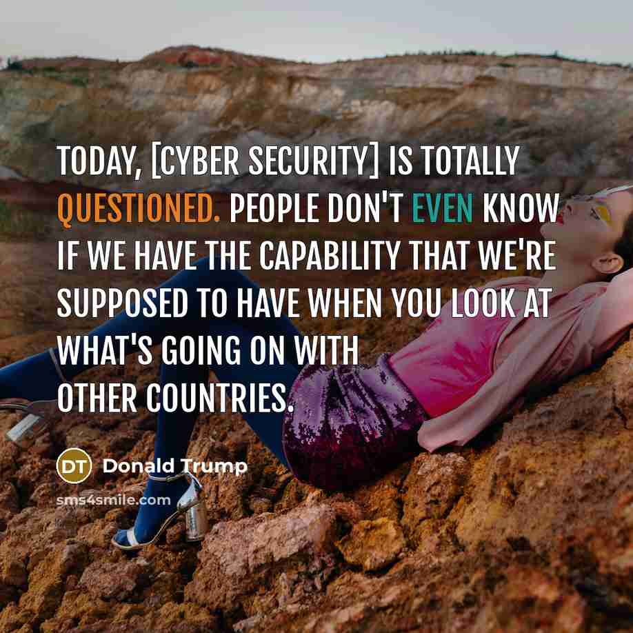 “Today, [cyber security] is totally questioned. People don't even know if we have the capability that we're supposed to have when you look at what's going on with other countries.” quote by Donald Trump