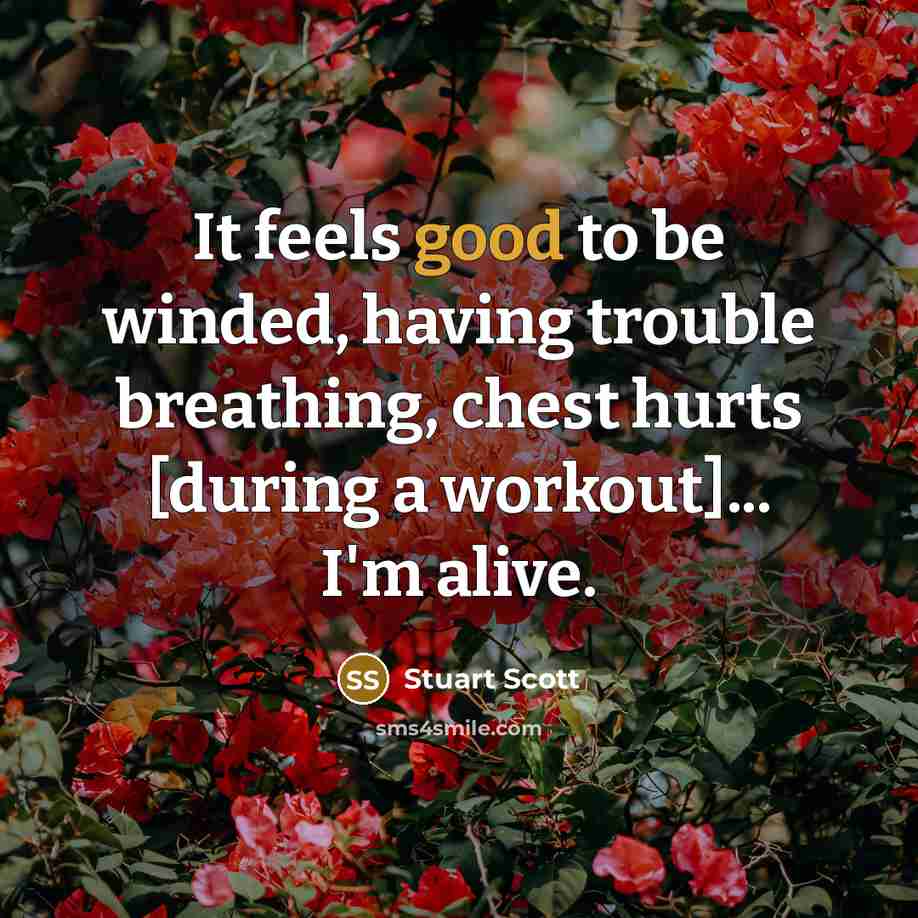 “It feels good to be winded, having trouble breathing, chest hurts [during a workout]... I'm alive.” quote by Stuart Scott