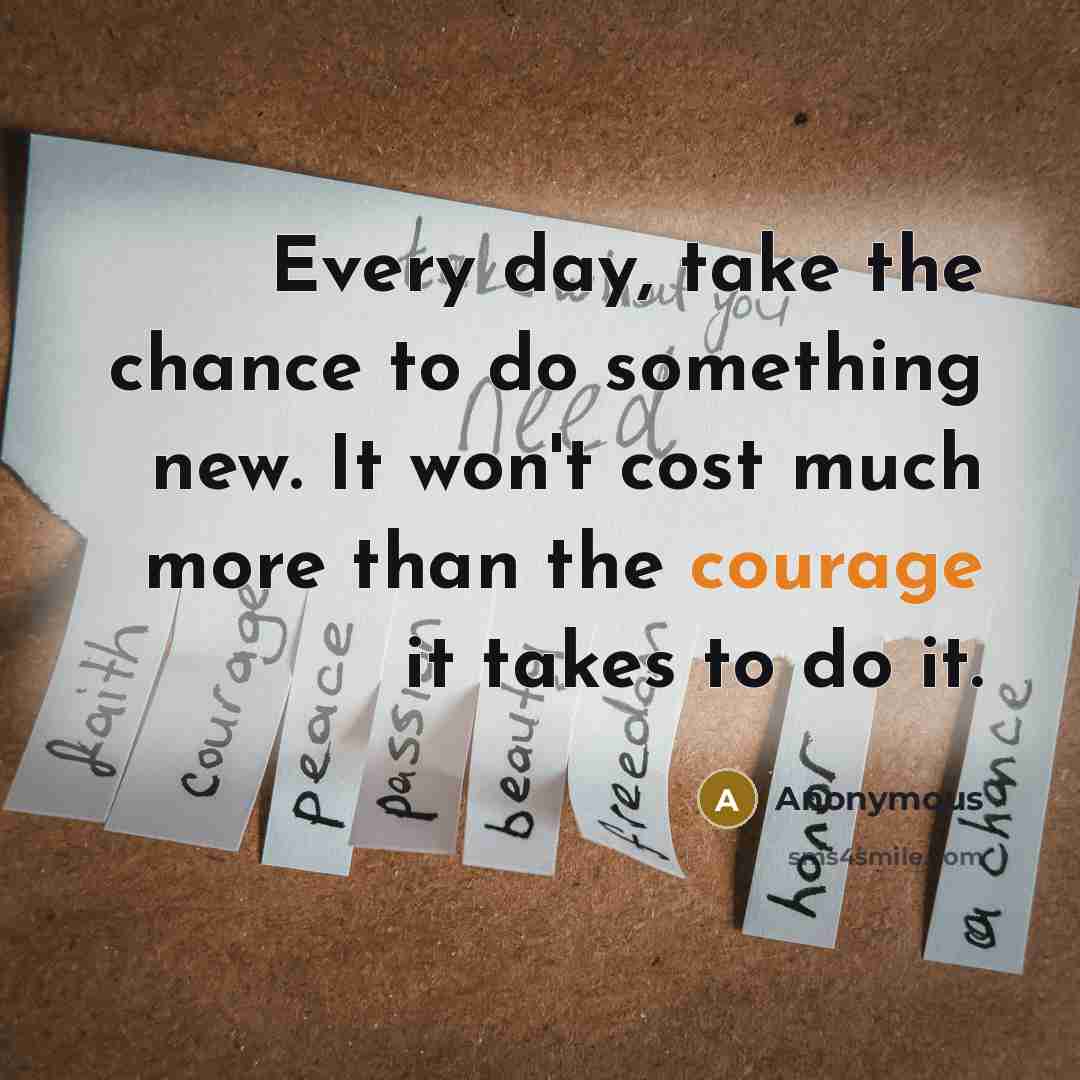 “Every day, take the chance to do something new. It won't cost much more than the courage it takes to do it.” quote by Anonymous