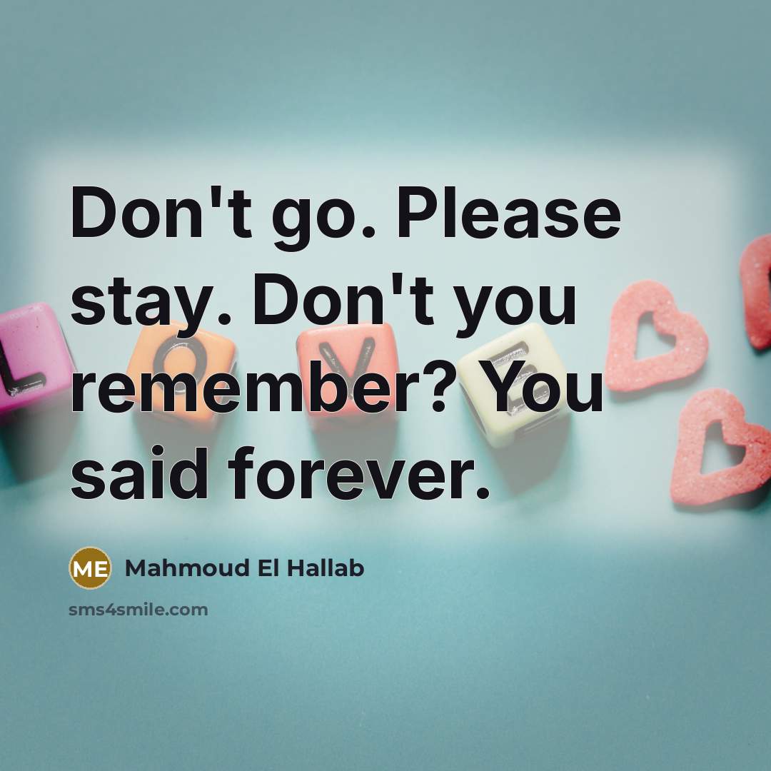“Don't go. Please stay. Don't you remember? You said forever.” quote by Mahmoud El Hallab