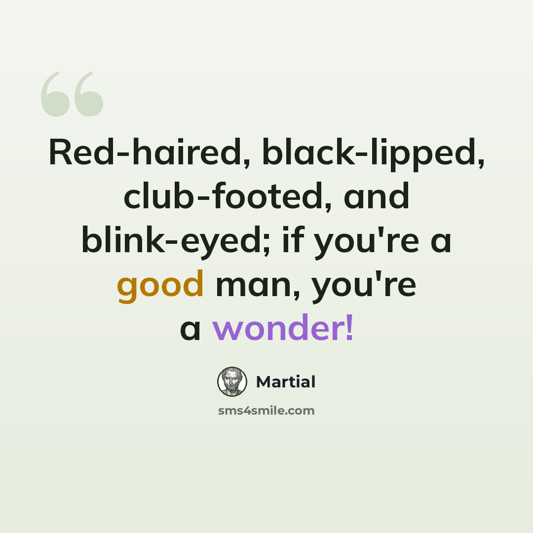 “Red-haired, black-lipped, club-footed, and blink-eyed; if you're a good man, you're a wonder!” quote by Martial
