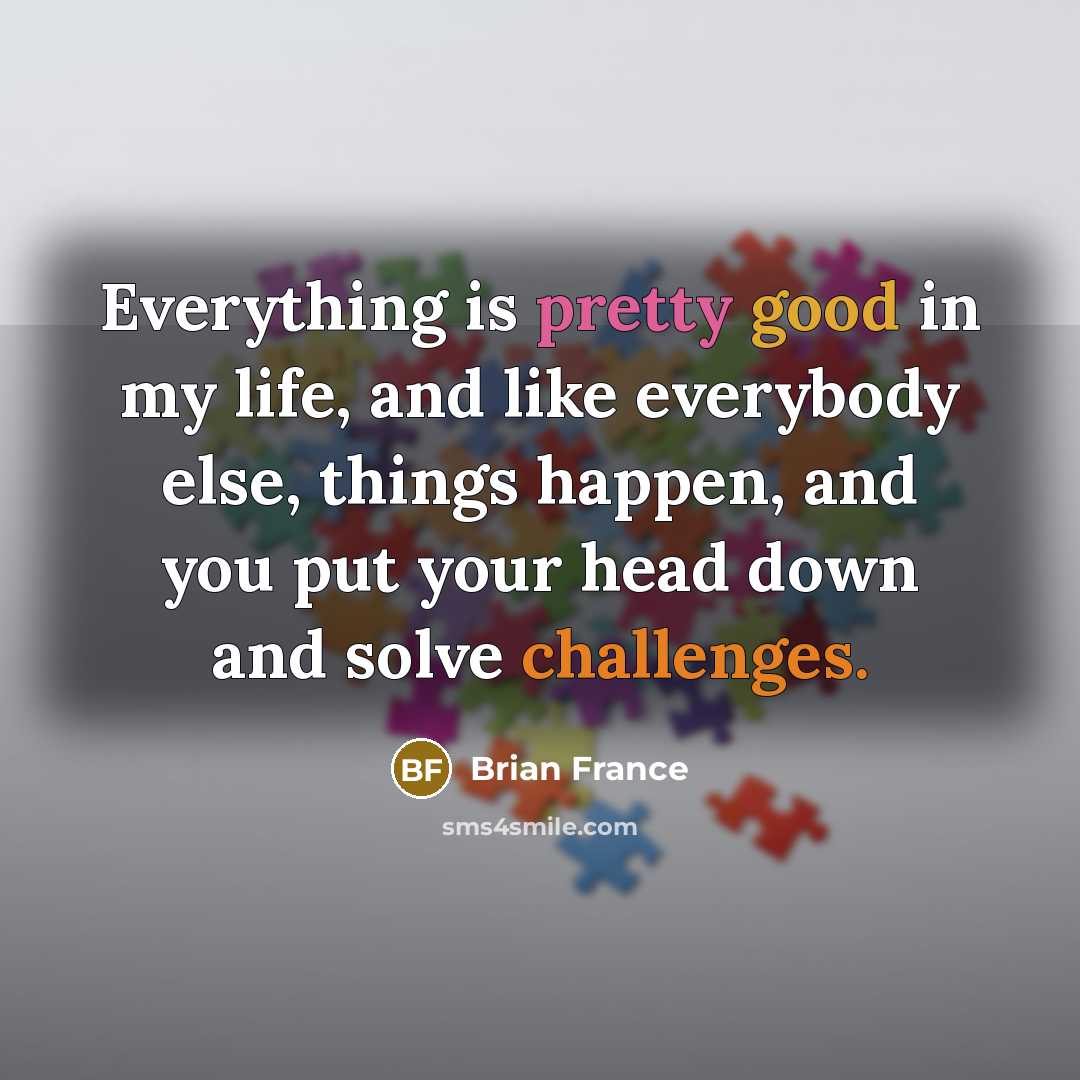 “Everything is pretty good in my life, and like everybody else, things happen, and you put your head down and solve challenges.” quote by Brian France