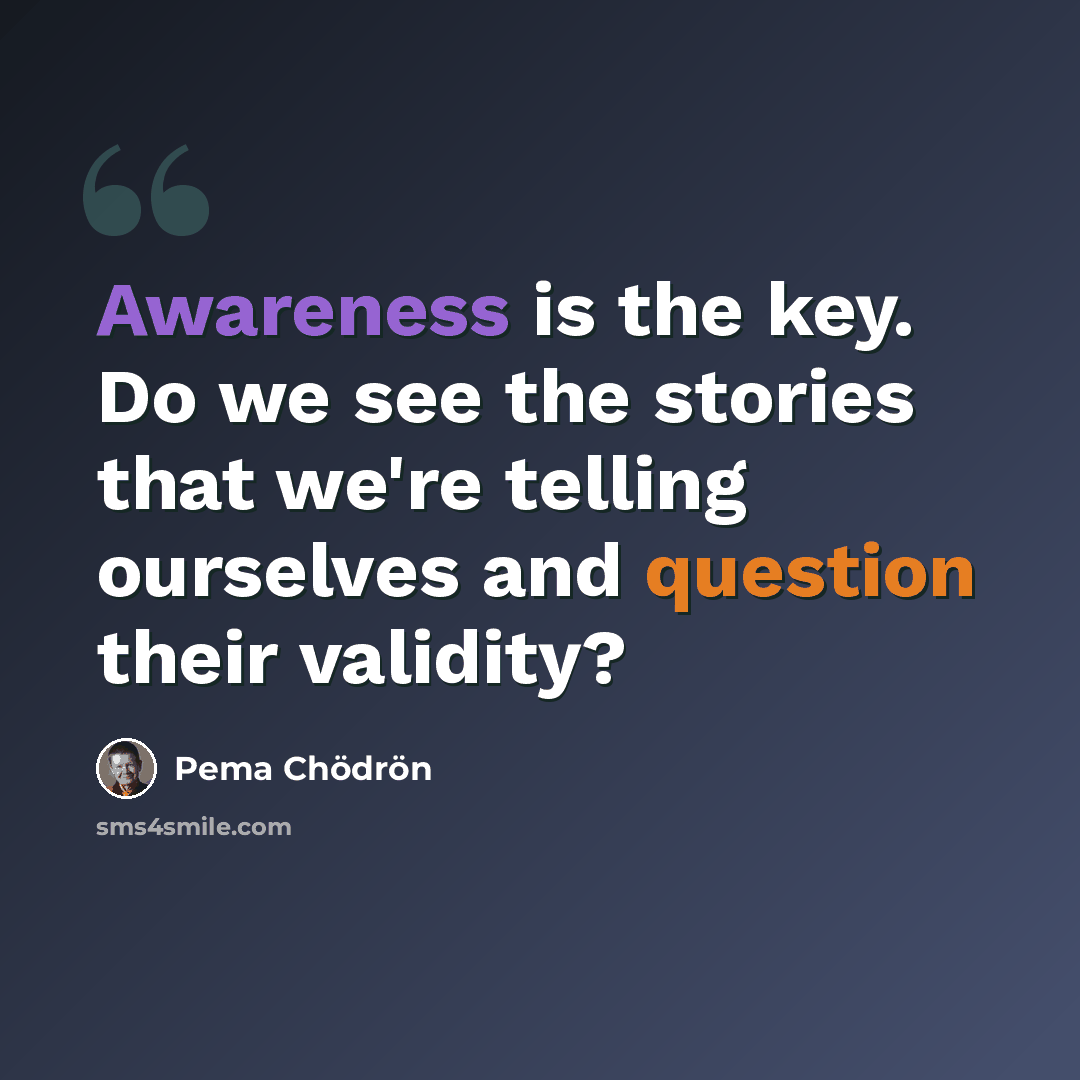 “Awareness is the key. Do we see the stories that we're telling ourselves and question their validity?” quote by Pema Chodron