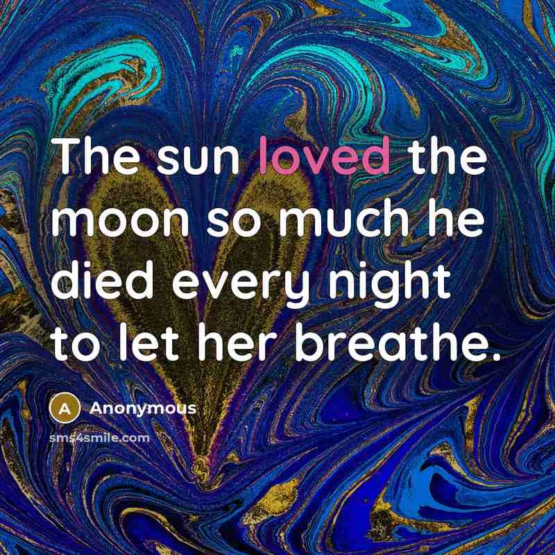 “The sun loved the moon so much he died every night to let her breathe.” quote by Anonymous