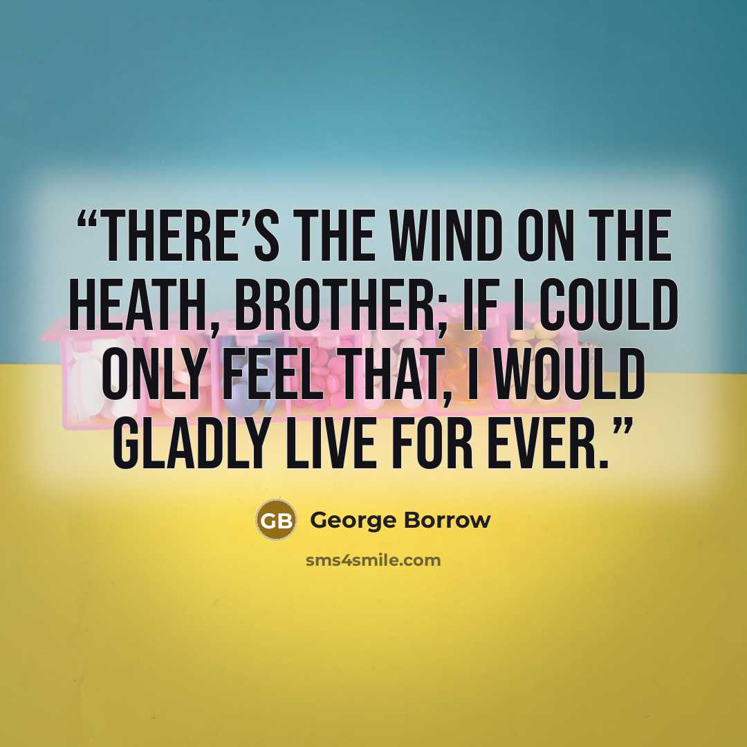 “There’s the wind on the heath, brother; if I could only feel that, I would gladly live for ever.” quote by George Borrow