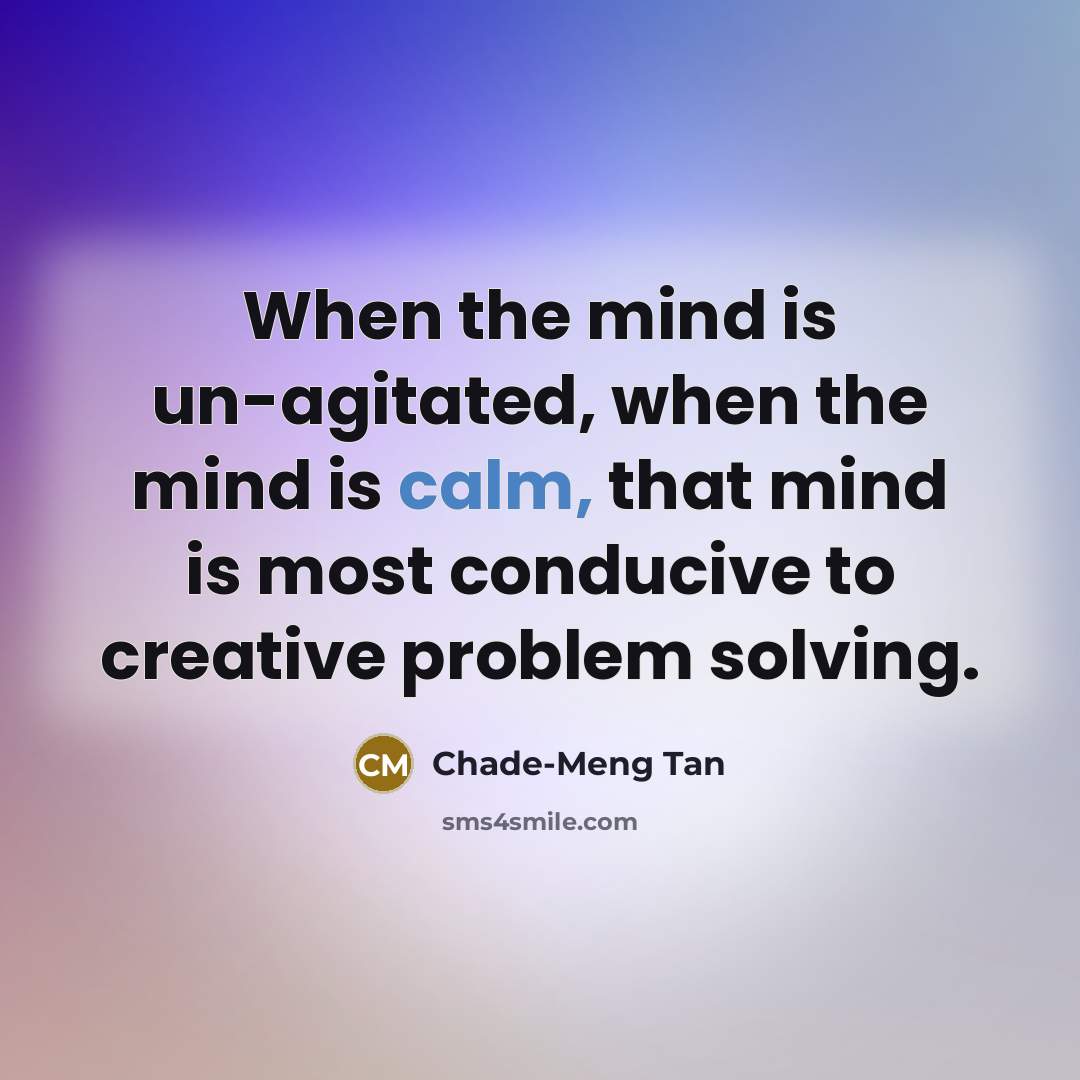 “When the mind is un-agitated, when the mind is calm, that mind is most conducive to creative problem solving.” quote by Chade-Meng Tan