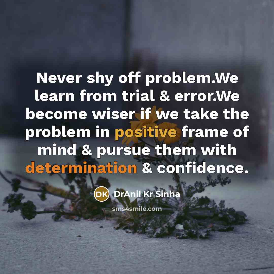 “Never shy off problem.We learn from trial & error.We become wiser if we take the problem in positive frame of mind & pursue them with determination & confidence.” quote by DrAnil Kr Sinha