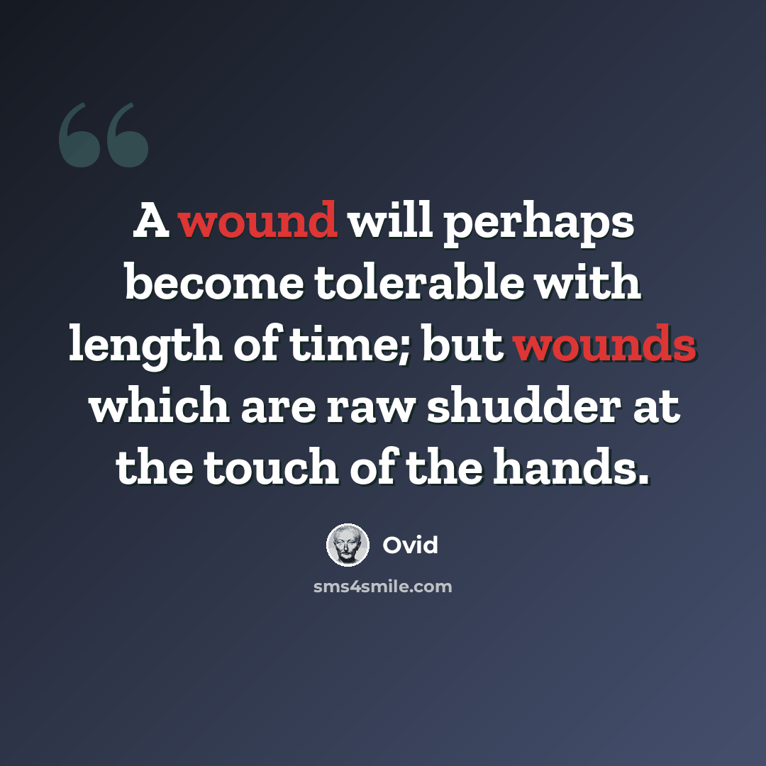 “A wound will perhaps become tolerable with length of time; but wounds which are raw shudder at the touch of the hands.” quote by Ovid