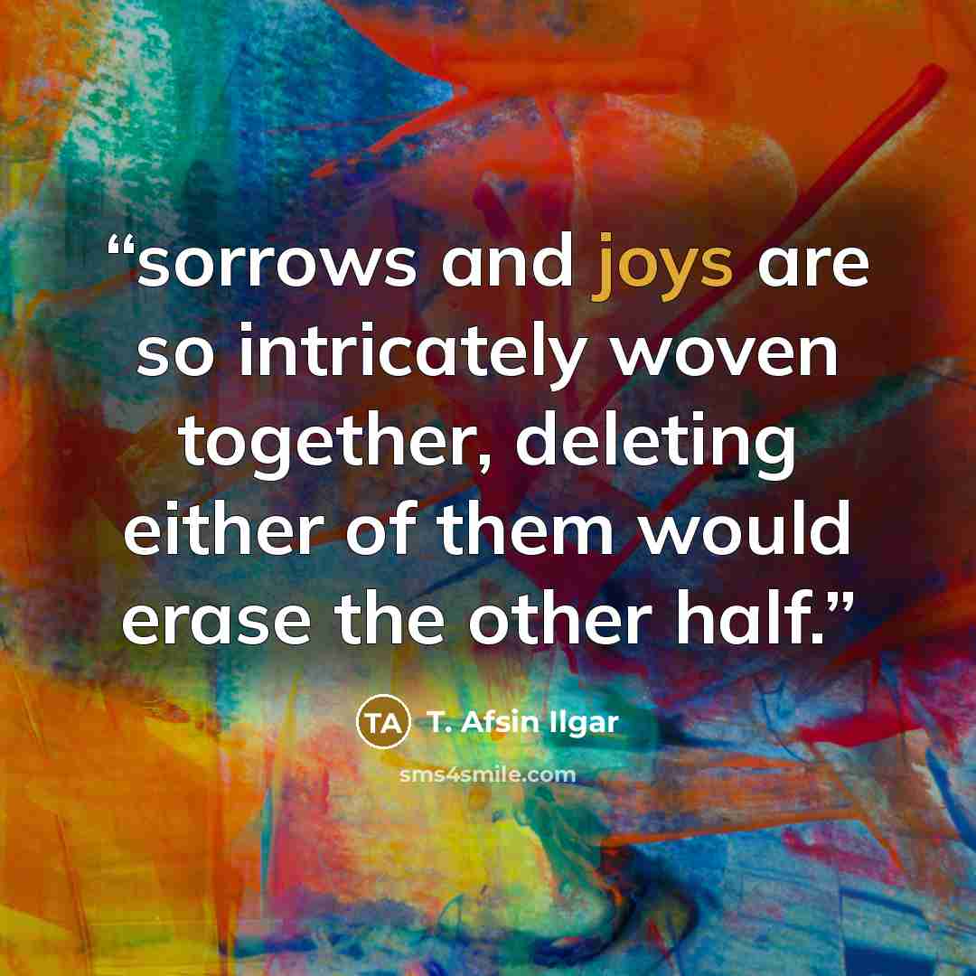 “sorrows and joys are so intricately woven together, deleting either of them would erase the other half.” quote by T. Afsin Ilgar