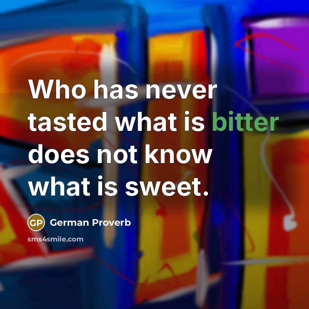 “Who has never tasted what is bitter does not know what is sweet.” quote by German Proverb
