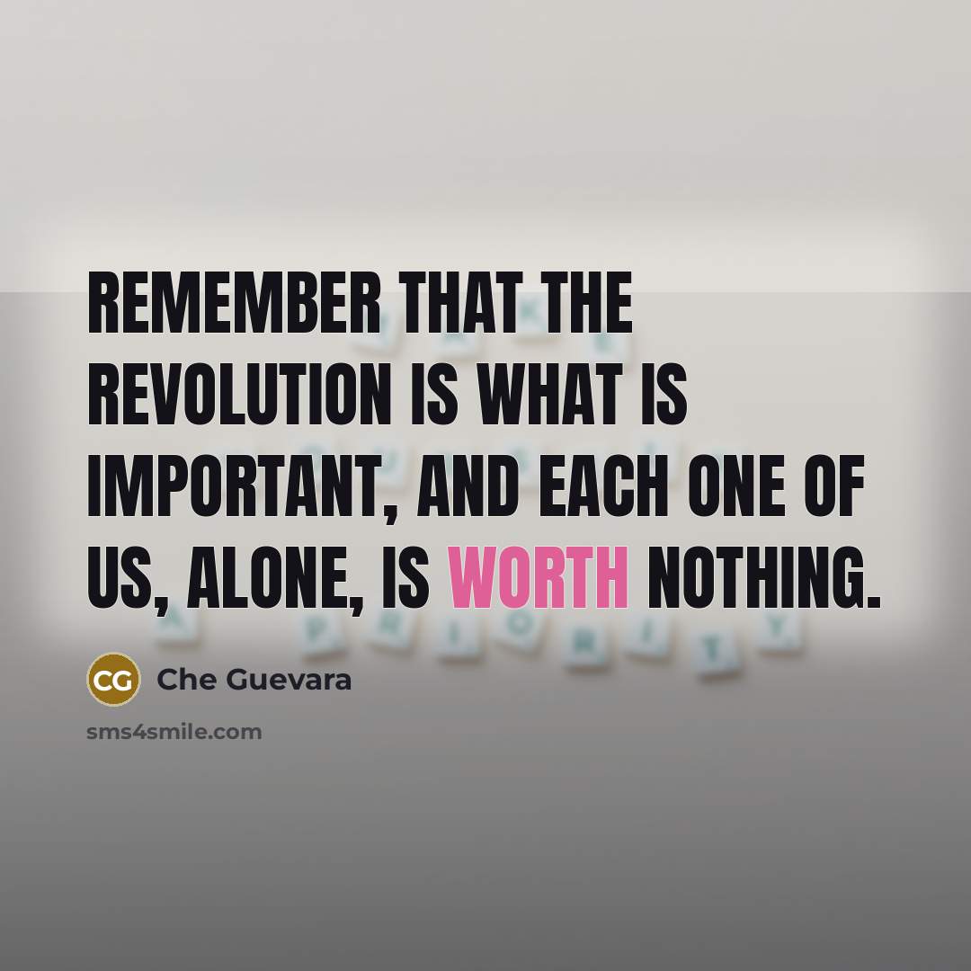 “Remember that the revolution is what is important, and each one of us, alone, is worth nothing.” quote by Che Guevara