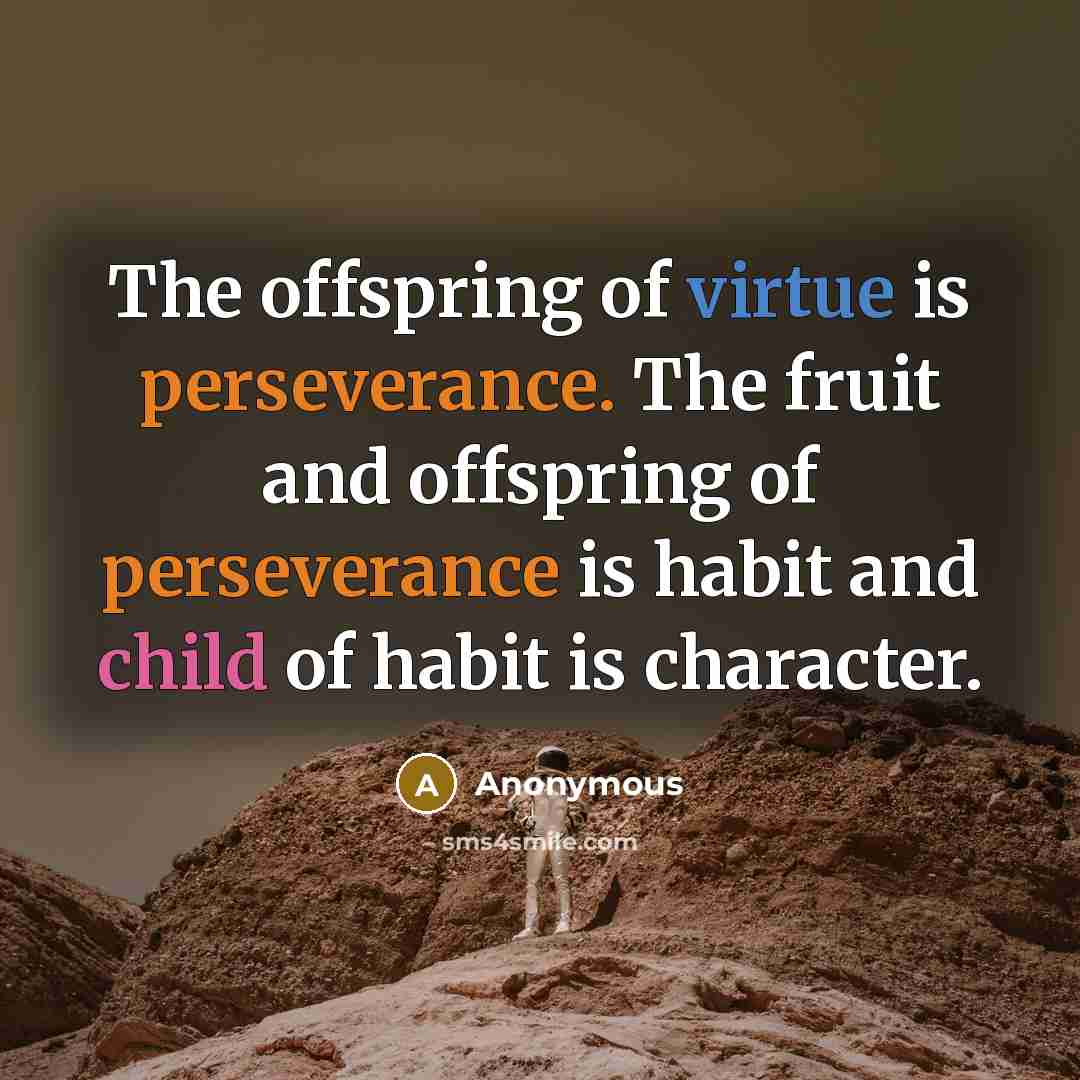 “The offspring of virtue is perseverance. The fruit and offspring of perseverance is habit and child of habit is character.” quote by Anonymous