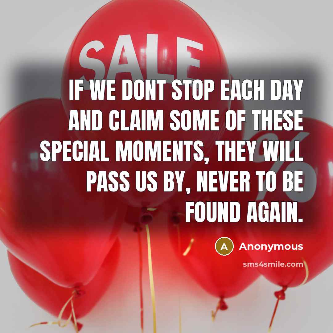 “If we dont stop each day and claim some of these special moments, they will pass us by, never to be found again.” quote by Anonymous