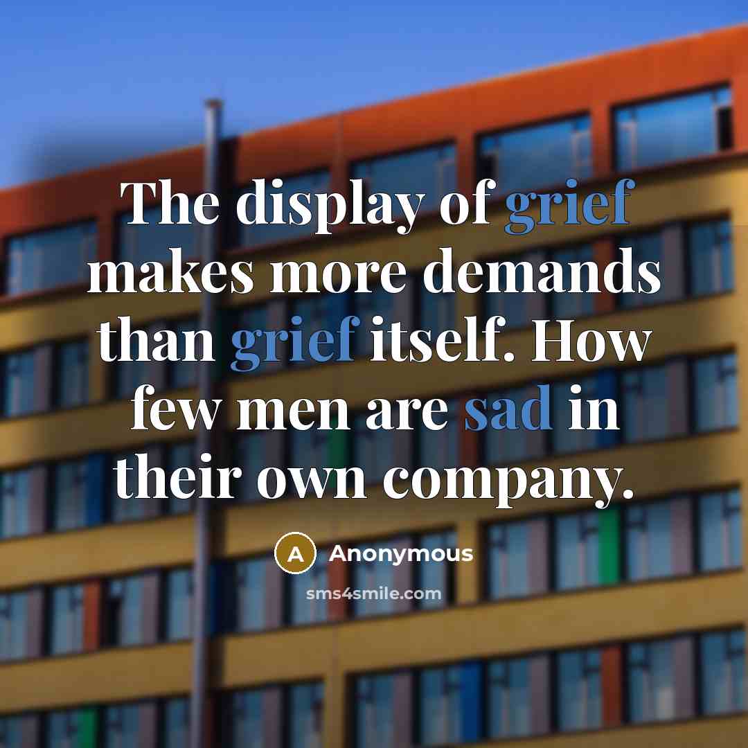 “The display of grief makes more demands than grief itself. How few men are sad in their own company.” quote by Anonymous