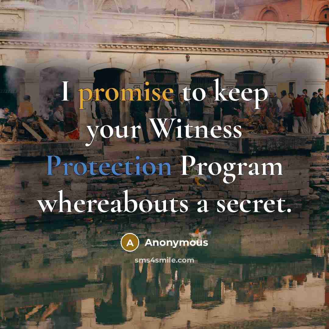 “I promise to keep your Witness Protection Program whereabouts a secret.” quote by Anonymous