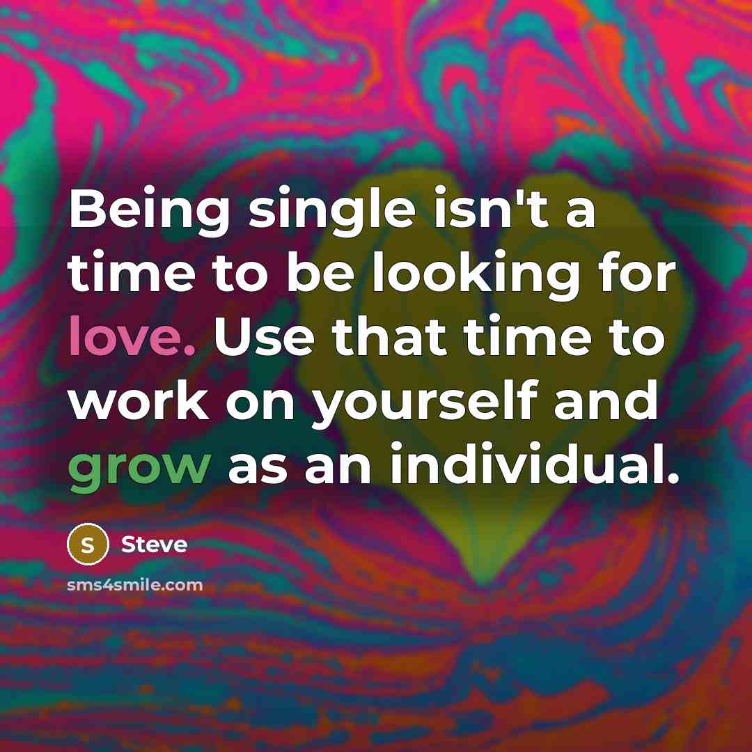 “Being single isn't a time to be looking for love. Use that time to work on yourself and grow as an individual.” quote by Steve