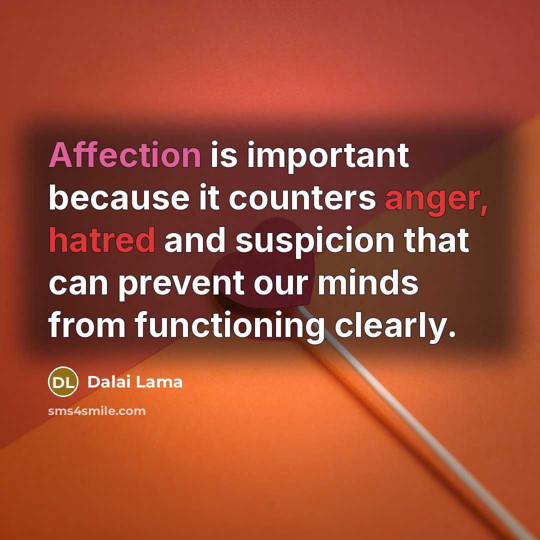 “Affection is important because it counters anger, hatred and suspicion that can prevent our minds from functioning clearly.” quote by Dalai Lama