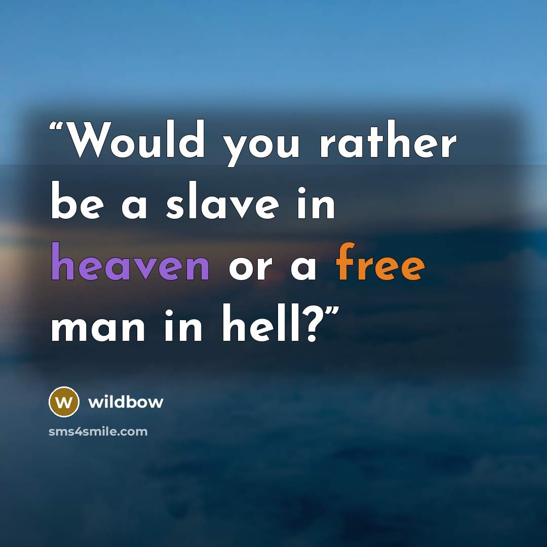 “Would you rather be a slave in heaven or a free man in hell?” quote by wildbow