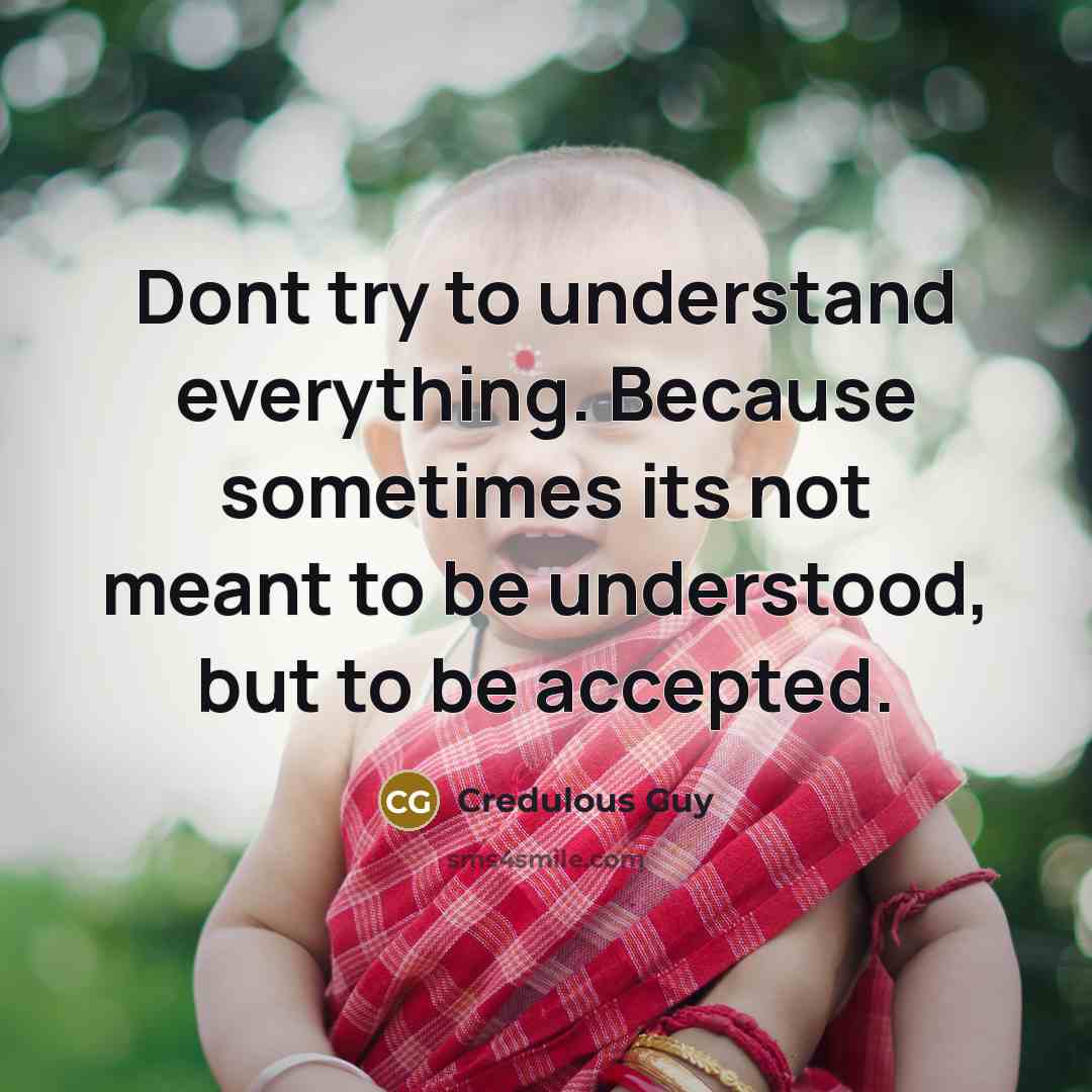 “Dont try to understand everything. Because sometimes its not meant to be understood, but to be accepted.” quote by Credulous Guy