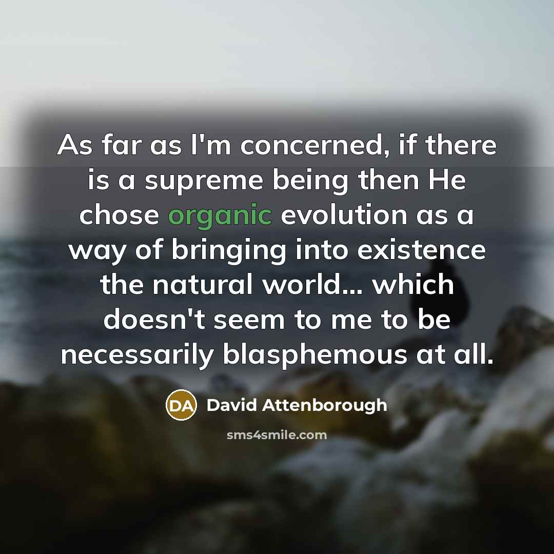 “As far as I'm concerned, if there is a supreme being then He chose organic evolution as a way of bringing into existence the natural world... which doesn't seem to me to be necessarily blasphemous at all.” quote by David Attenborough