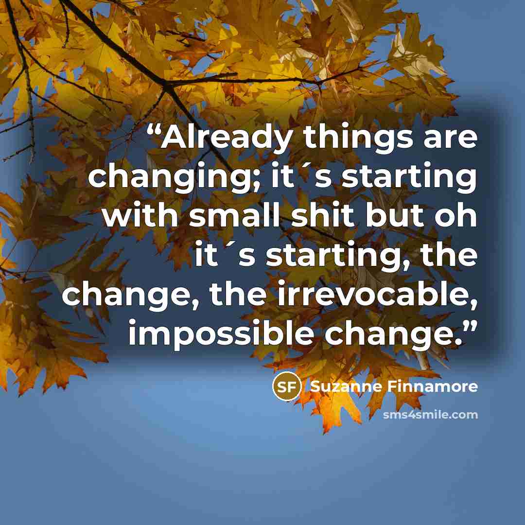 “Already things are changing; it´s starting with small shit but oh it´s starting, the change, the irrevocable, impossible change.” quote by Suzanne Finnamore