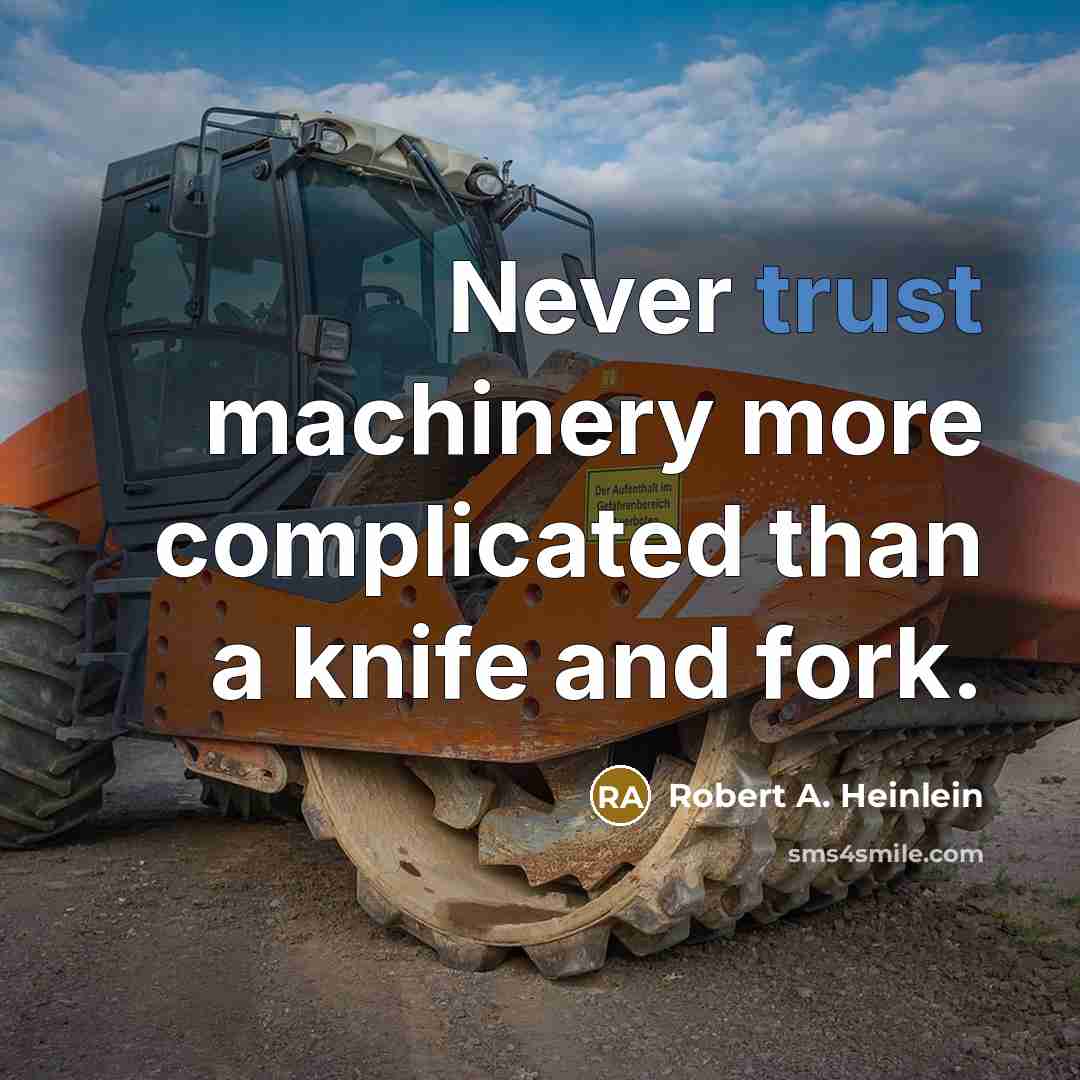 “Never trust machinery more complicated than a knife and fork.” quote by Robert A. Heinlein