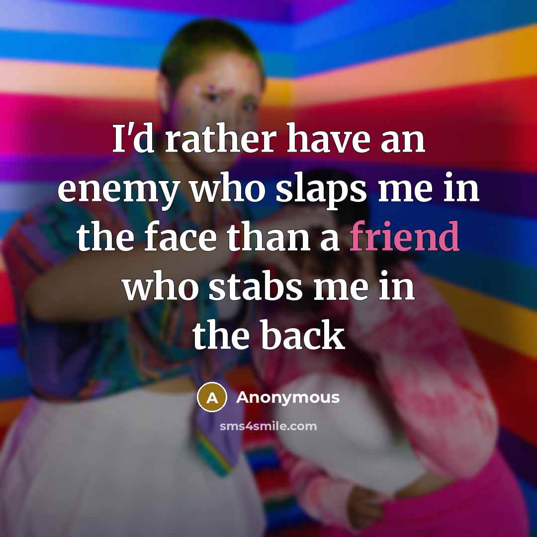 “I'd rather have an enemy who slaps me in the face than a friend who stabs me in the back” quote by Anonymous