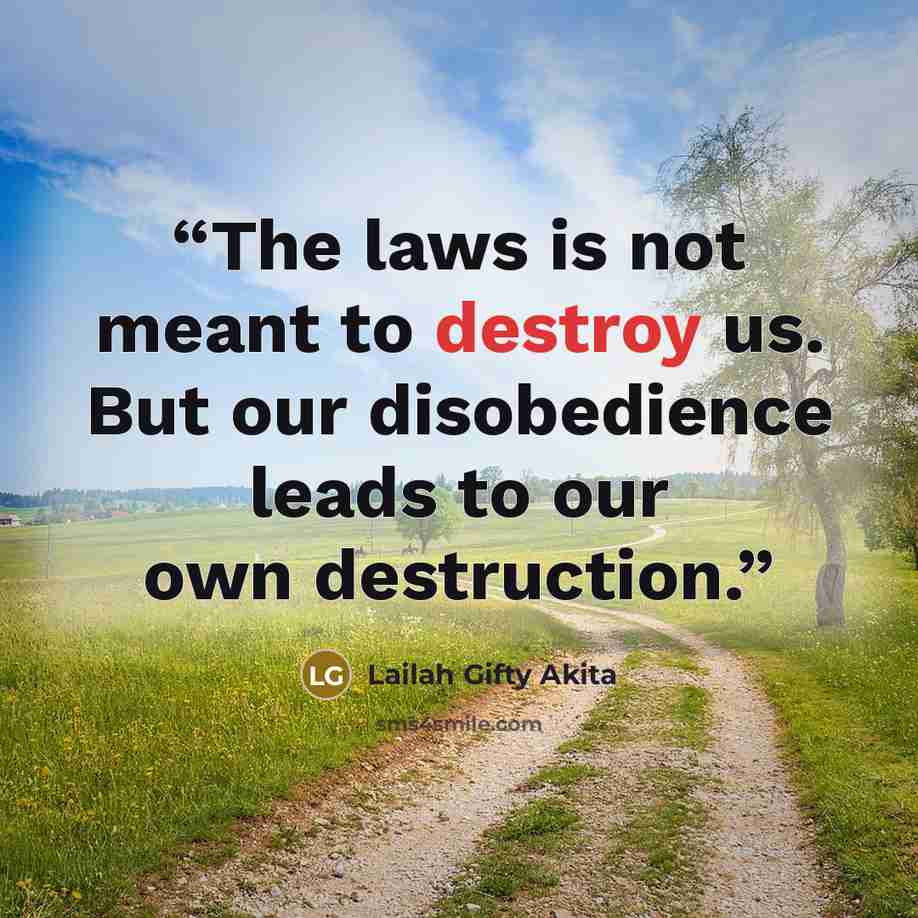 “The laws is not meant to destroy us. But our disobedience leads to our own destruction.” quote by Lailah Gifty Akita